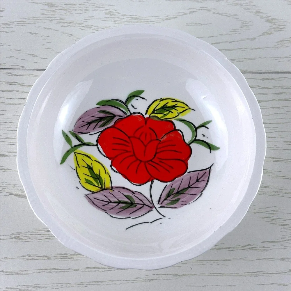 Vintage Japan Floral Bowl Red Rose Ceramic Scalloped Edge Small‎ Dish